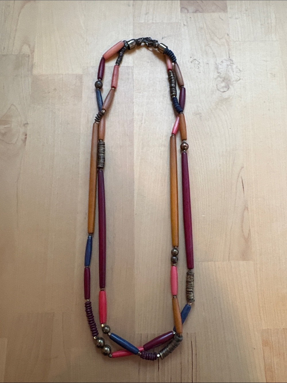 Multicolor Bead Necklace - Pink, Purple & Tan